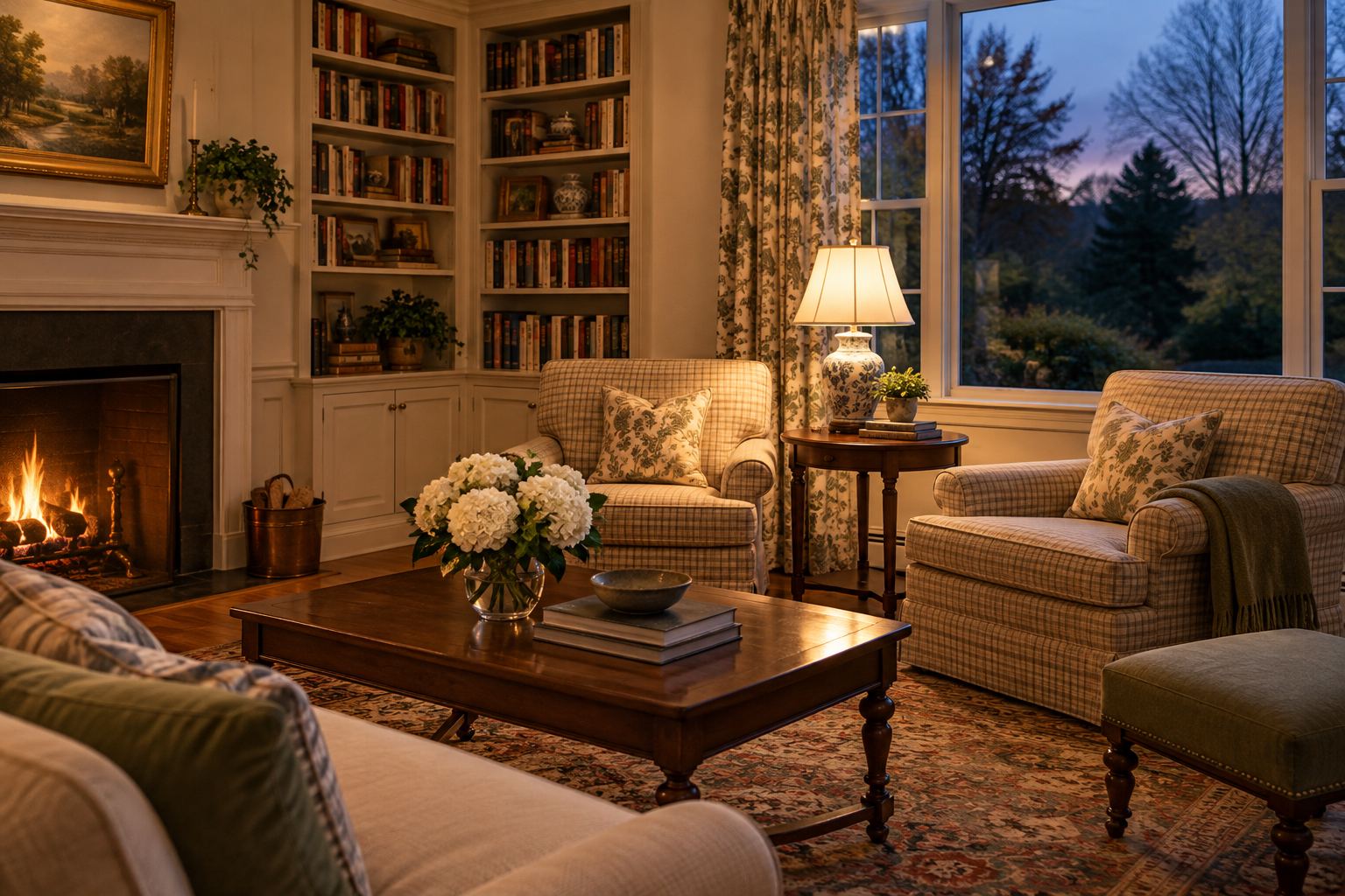 A cozy traditional sitting room, illustrative